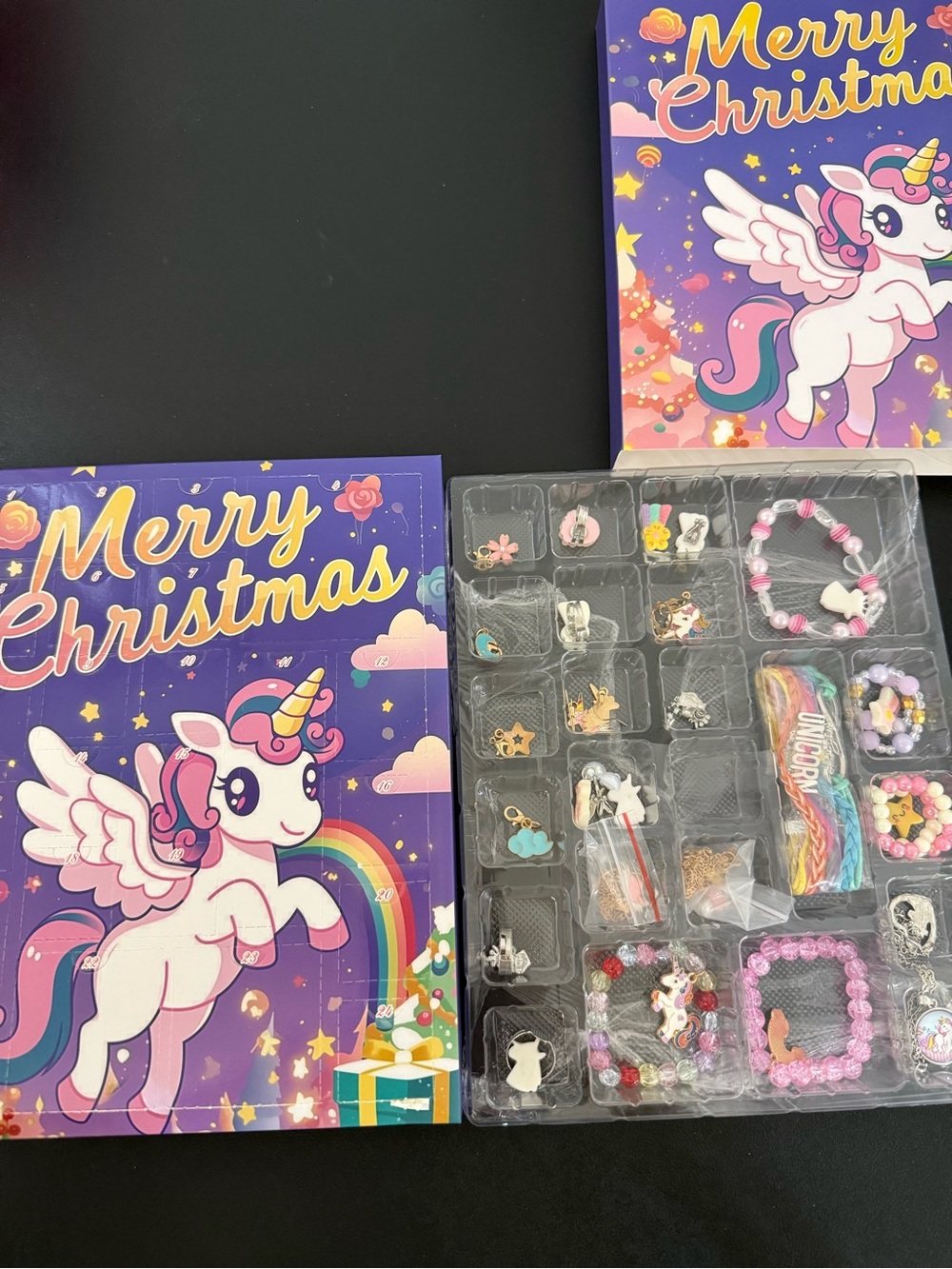 Merry Christmas Unicorn Kids Jewelry Set - Pink & Purple Beads
